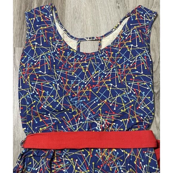 Effie’s Heart Colorful Retro Print Dress Sleeveless Cotton Belted Size M Blue - Picture 7 of 7